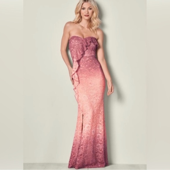 VENUS Strapless Lace Dress in Pink and Peach - Picture 2 of 7